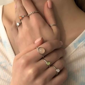 8 Piece Silver Stone Ring Set